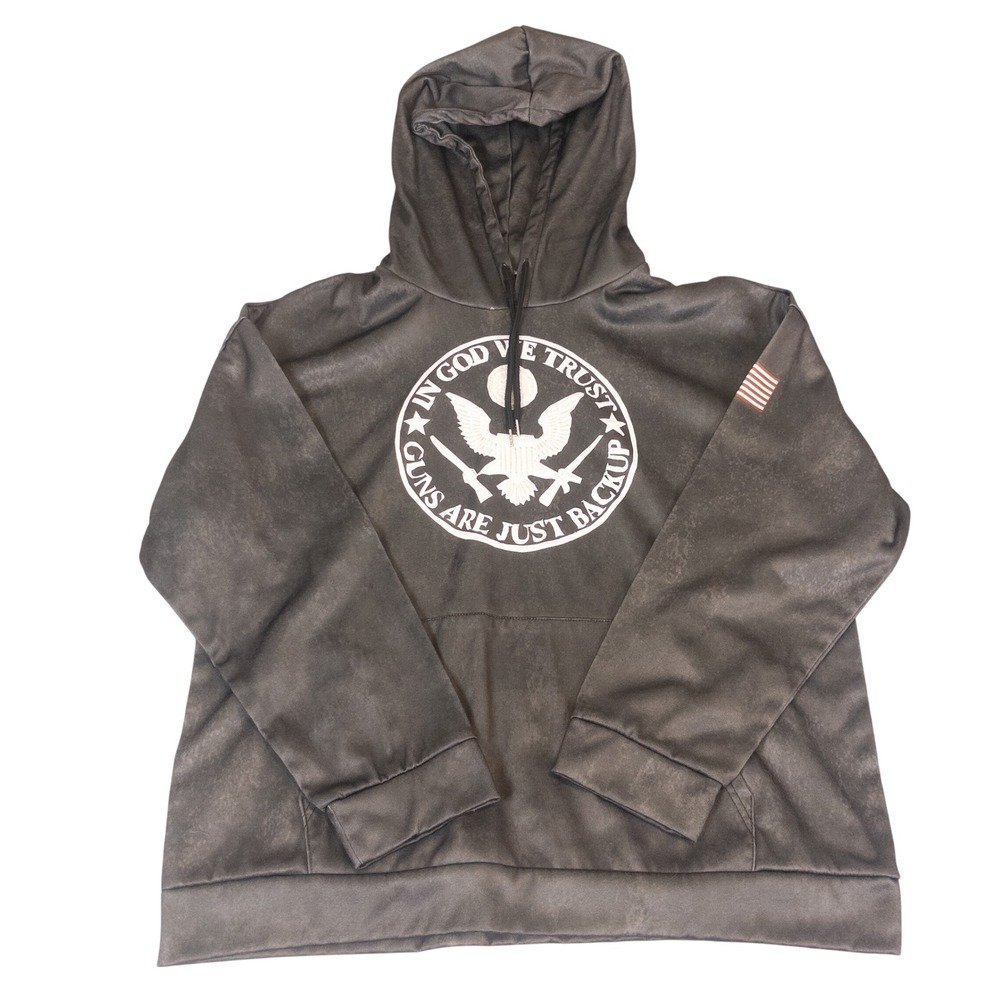 Mens Patriotic Graphic Hoodie In God We Trust Eagle Charcoal Grey 2XL